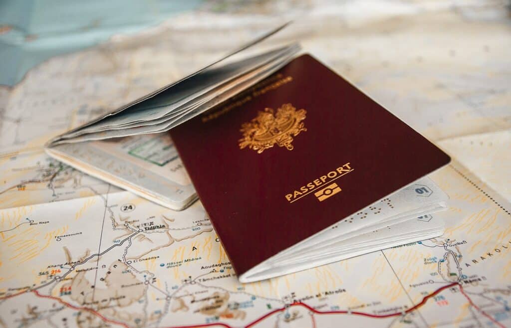 passport on map of France